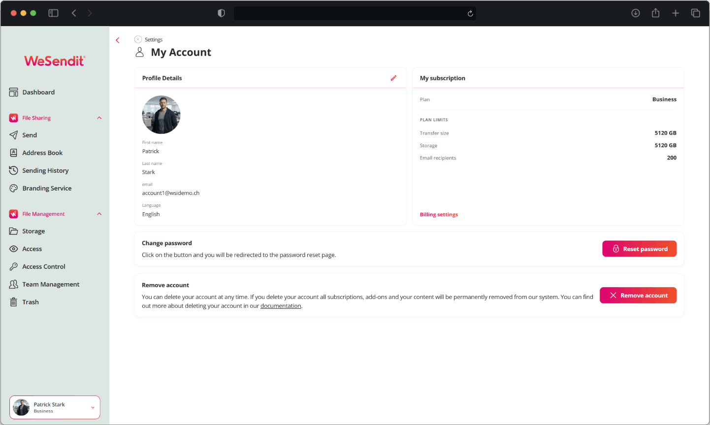 Account Settings Dashboard
