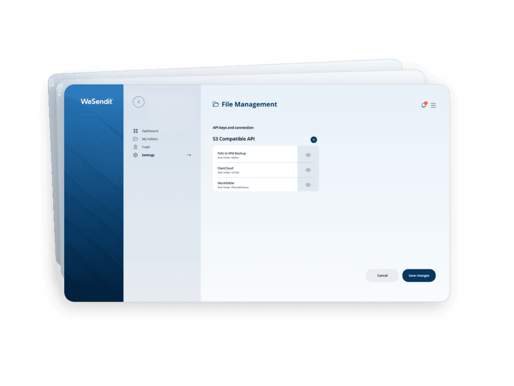 WeSendit file management integration feature screenshot