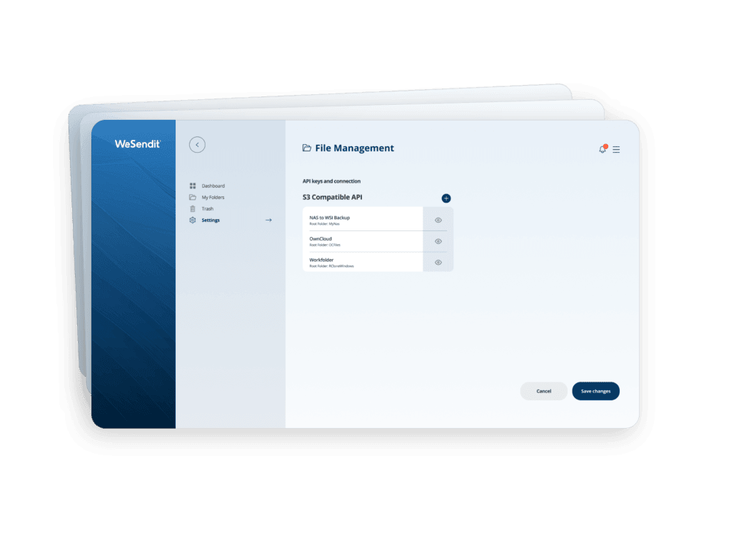 WeSendit file management integration feature screenshot