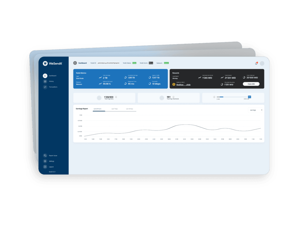 WeSendit node system interface screenshot