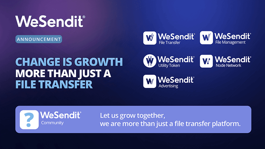 WeSendit new brand identity — five product logos