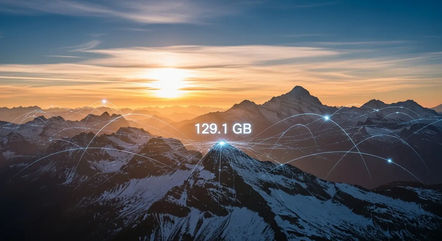 Swiss Alps at sunrise with WeSendit 129.1 GB overlay