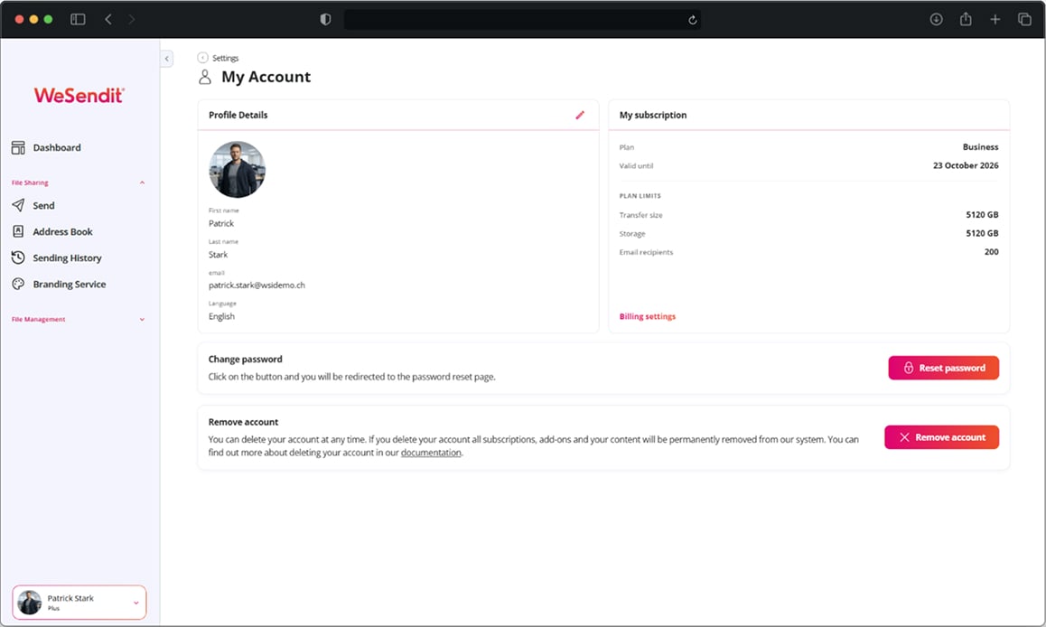 Account Settings Dashboard
