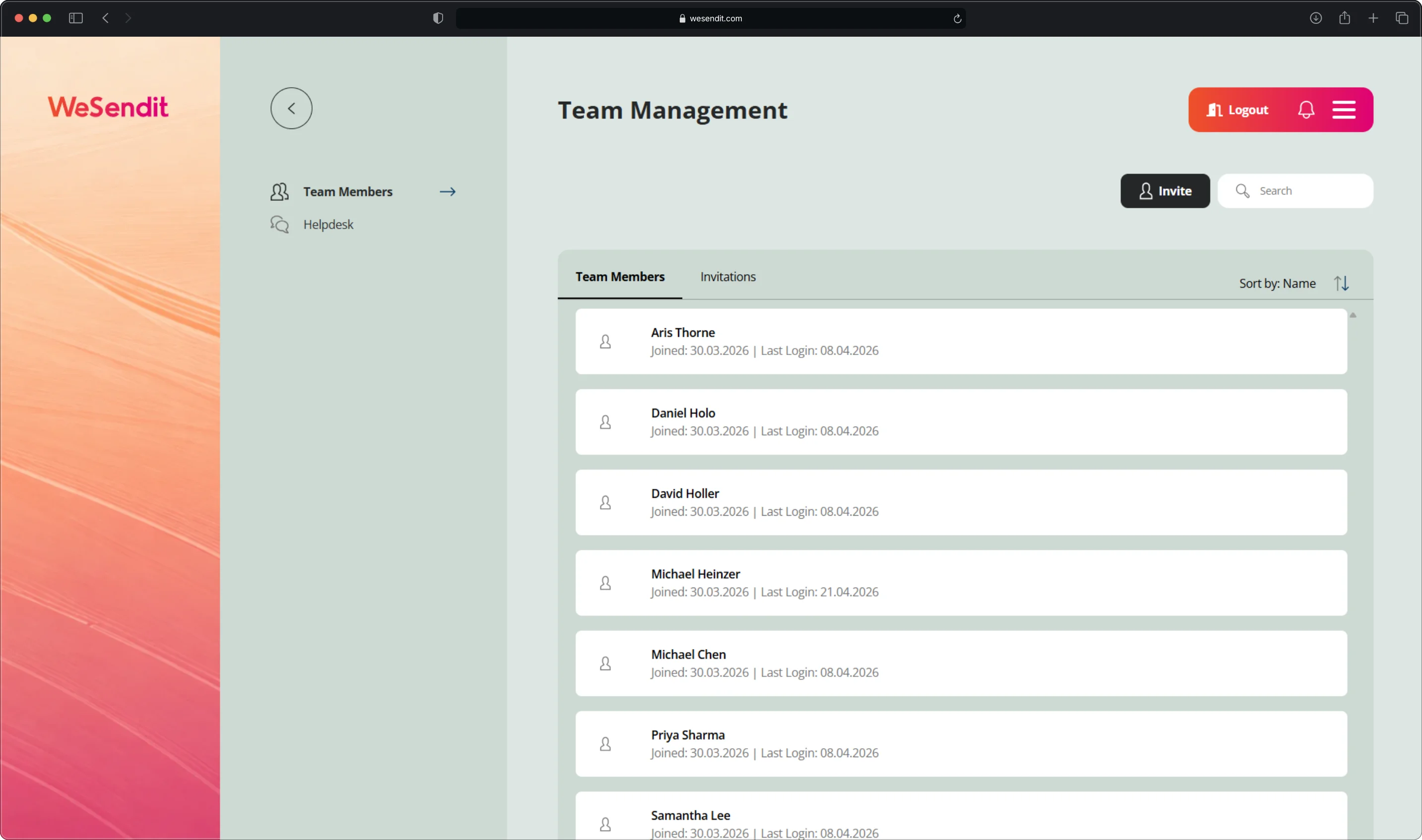 Team Management Interface